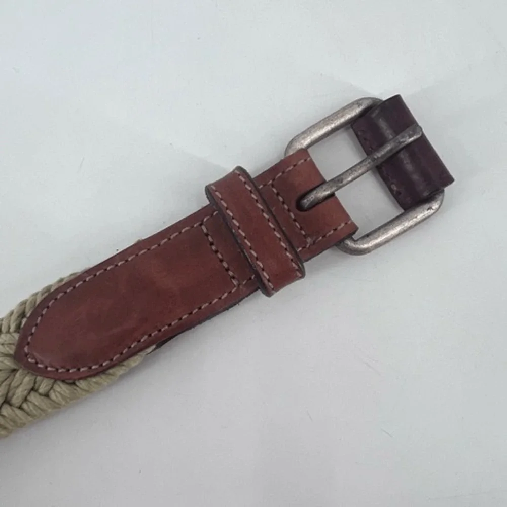 Gap Unisex‎ Genuine Leather Elastic Woven Braided Waist Belt Beige Tan Size 32
